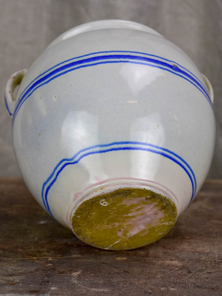 Antique French preserving pot - white with blue stripes