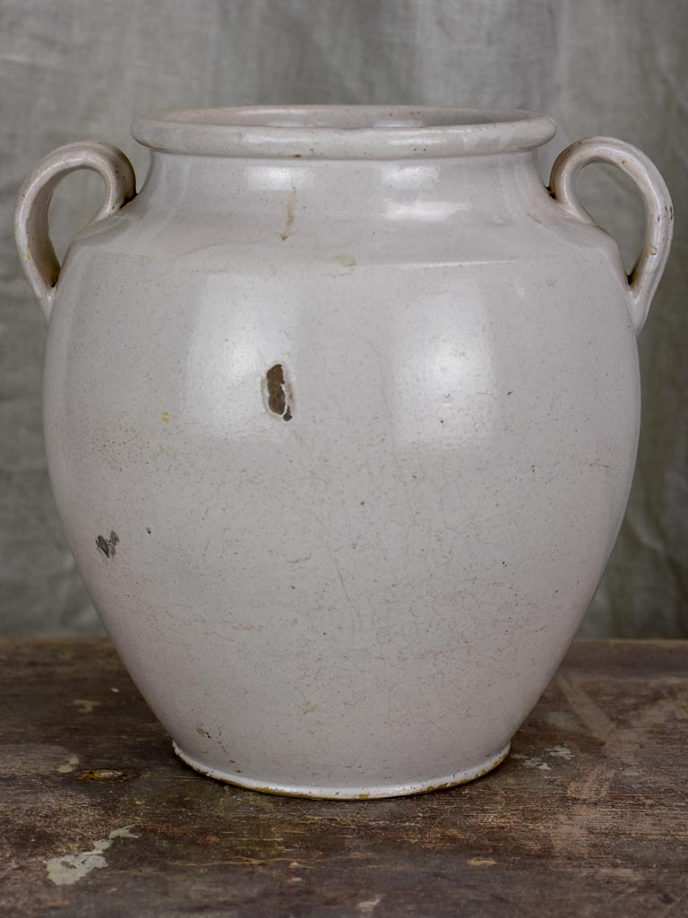 Antique French preserving pot with white glaze