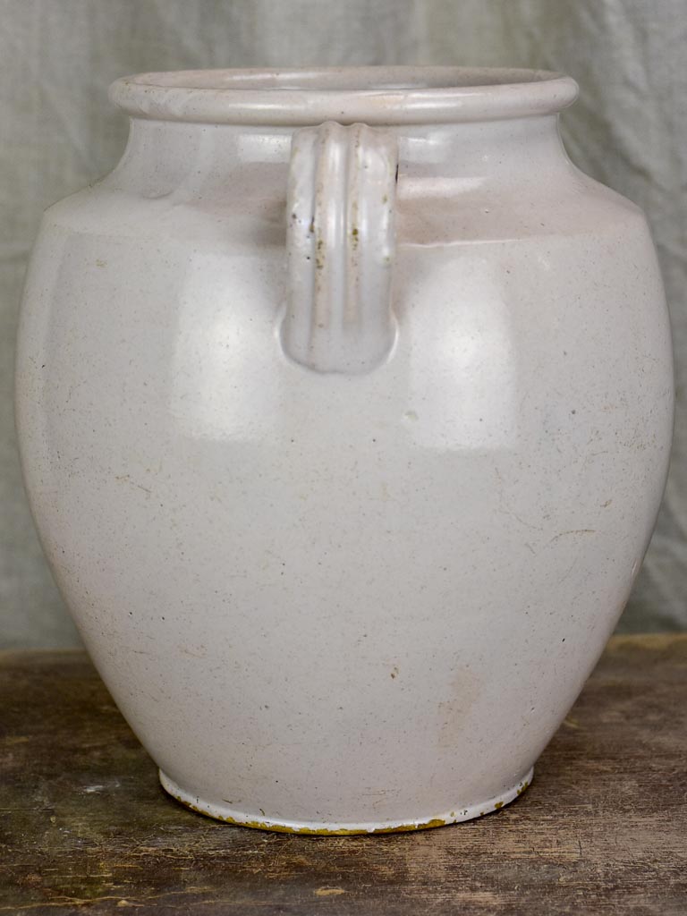 Antique French preserving pot with white glaze