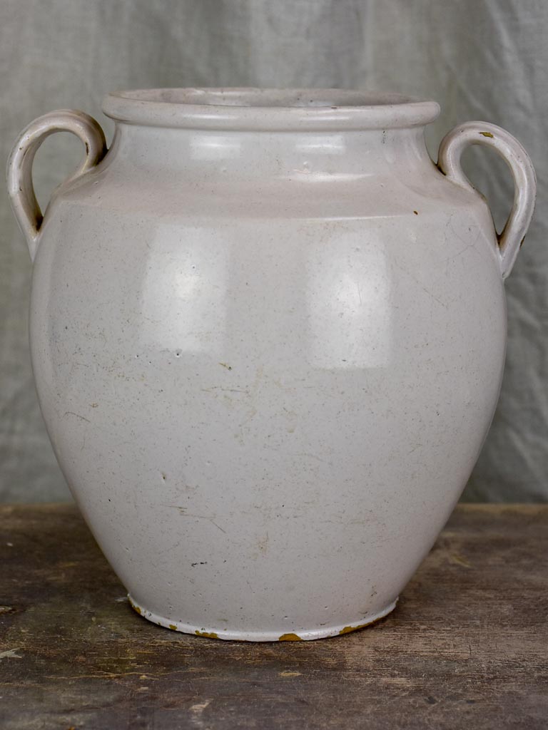 Antique French preserving pot with white glaze