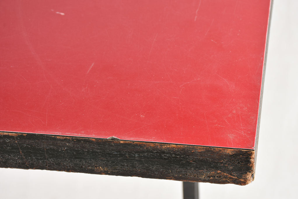 Red Formica bistro table with cast iron base (8 available)