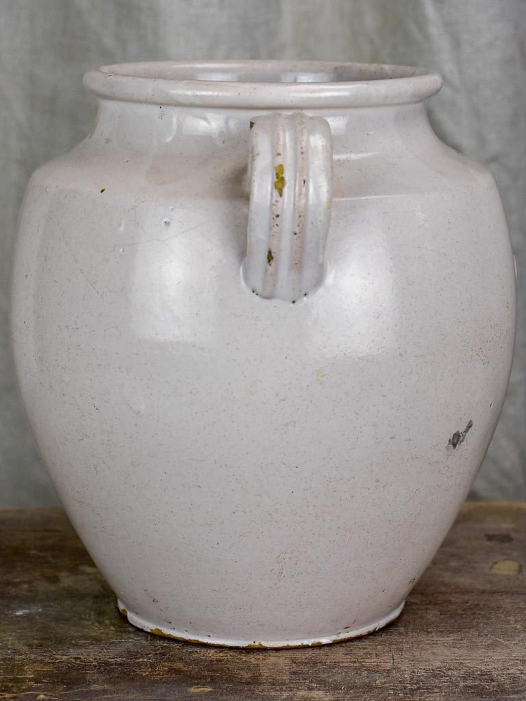 Antique French preserving pot with white glaze