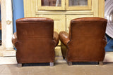 Pair of vintage French brown leather club chairs