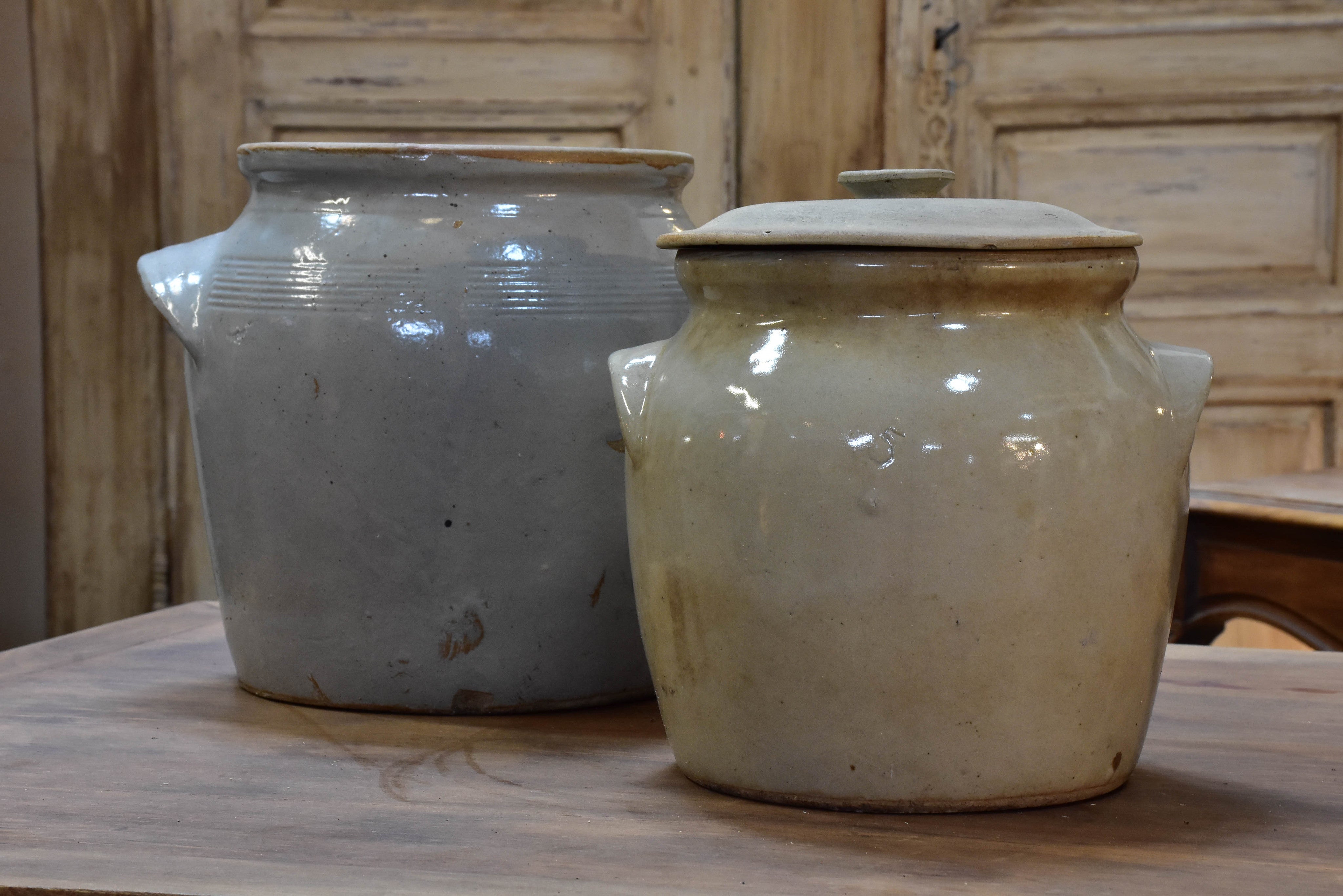 French stoneware preserving pots with lid