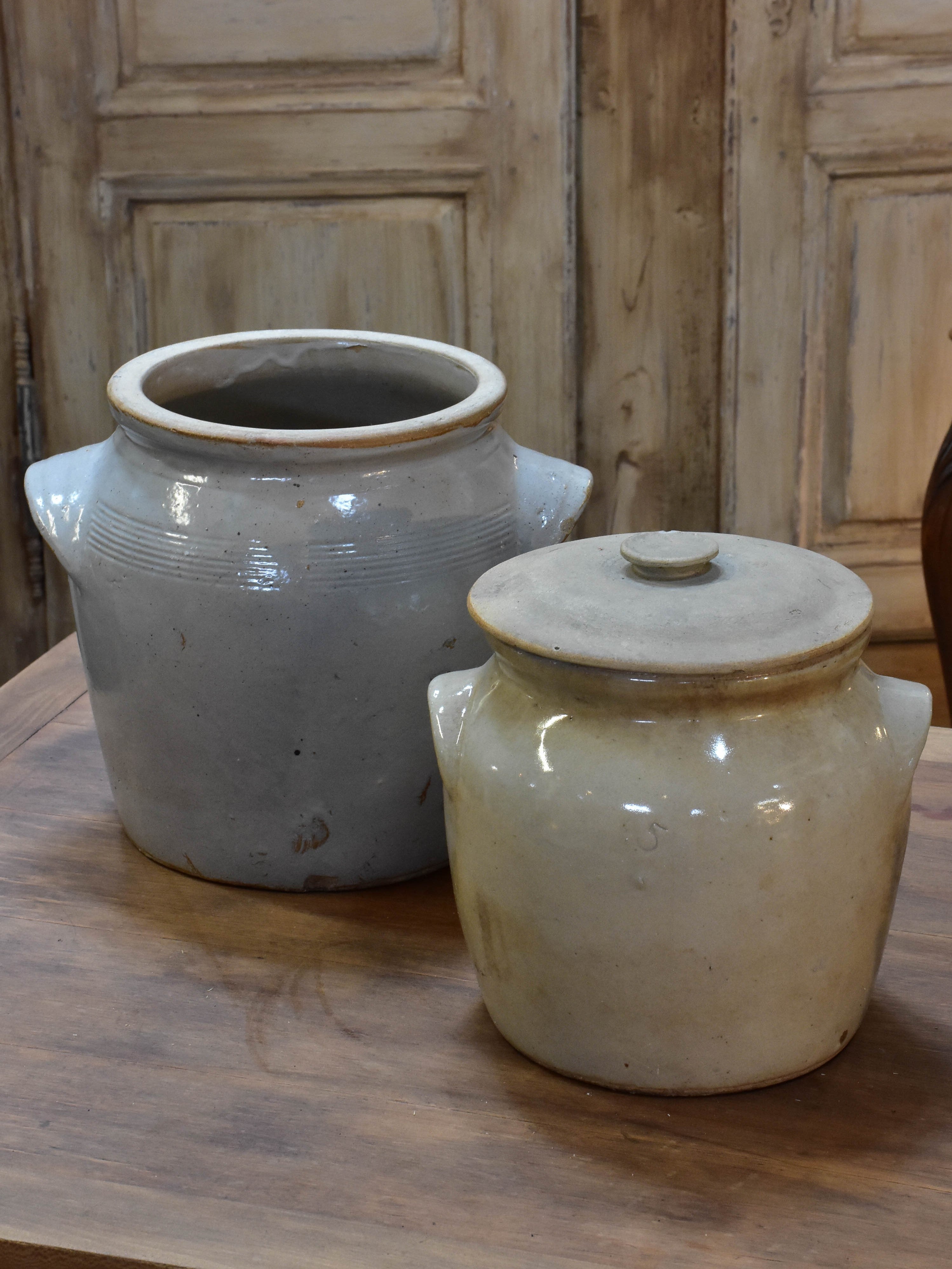 French stoneware preserving pots with lid