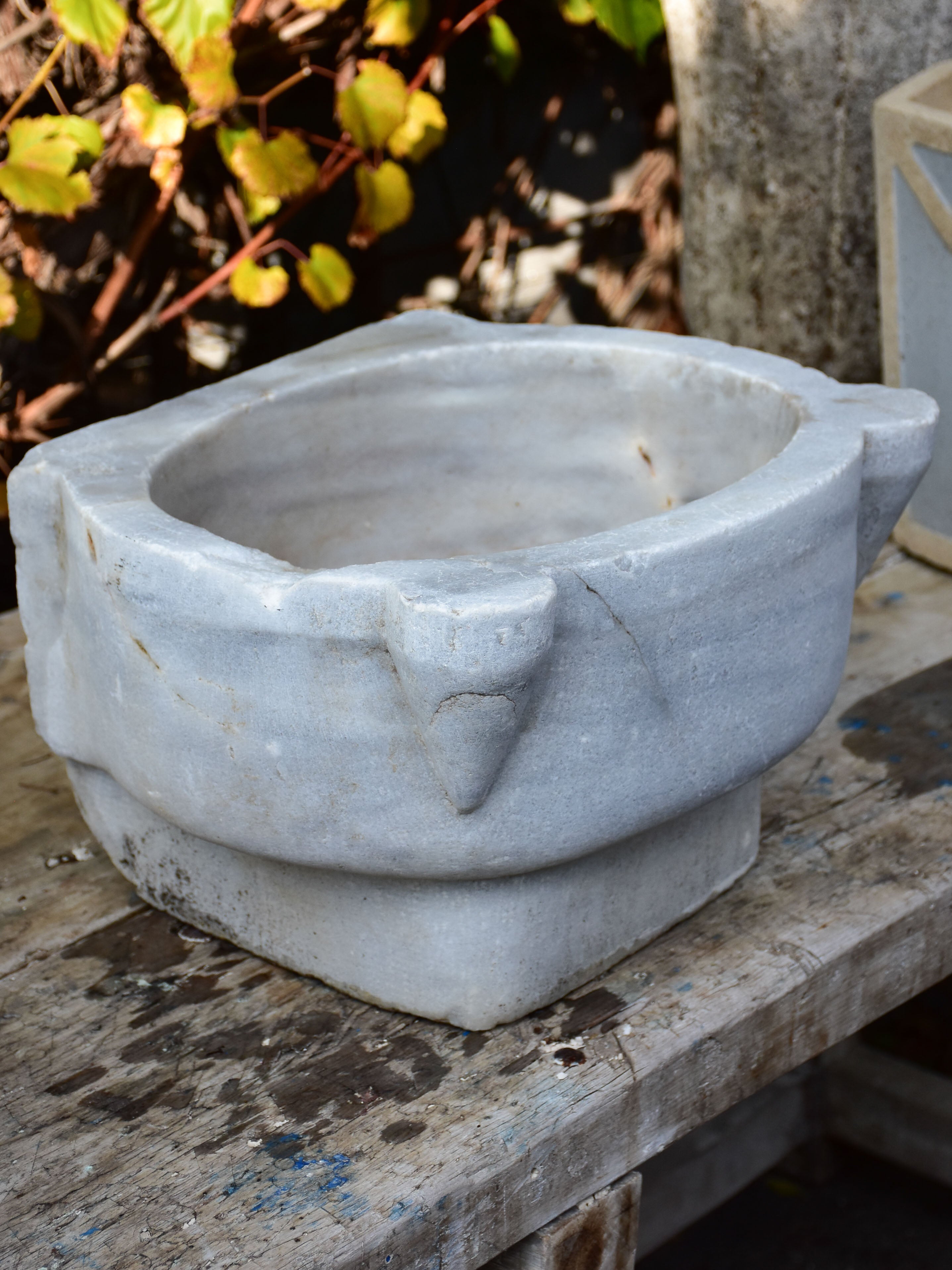 Antique Italian white marble baptismal font