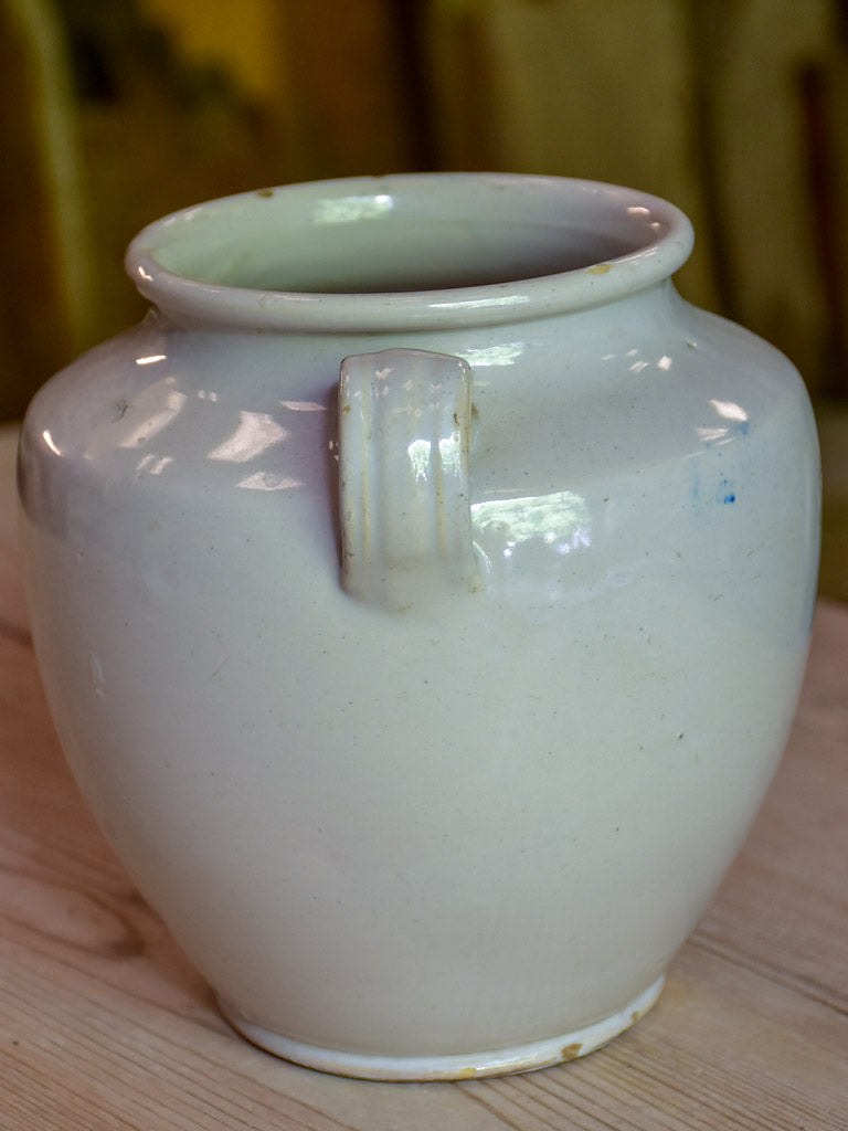 Small antique French preserving pot with white glaze 6¾"