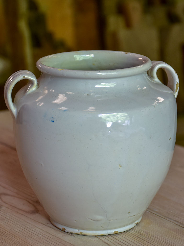 Small antique French preserving pot with white glaze 6¾"