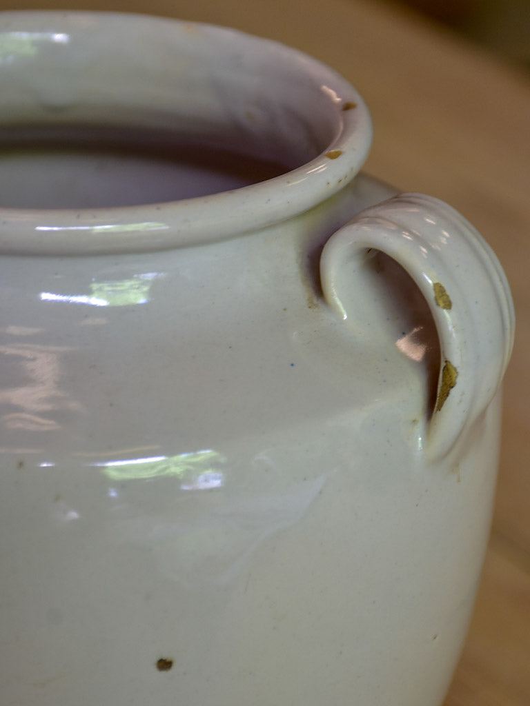 Small antique French preserving pot with white glaze 6¾"