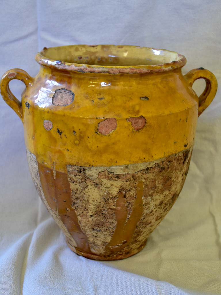 Very large antique French confit pot with orange glaze 12¼"