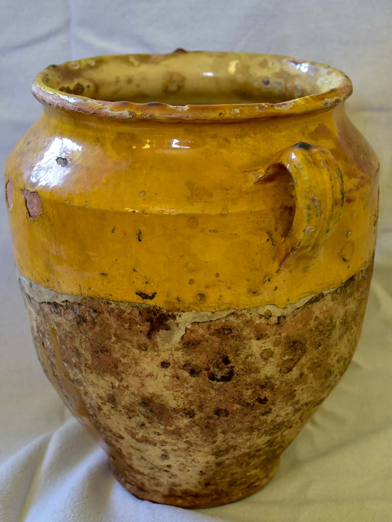 Very large antique French confit pot with orange glaze 12¼"