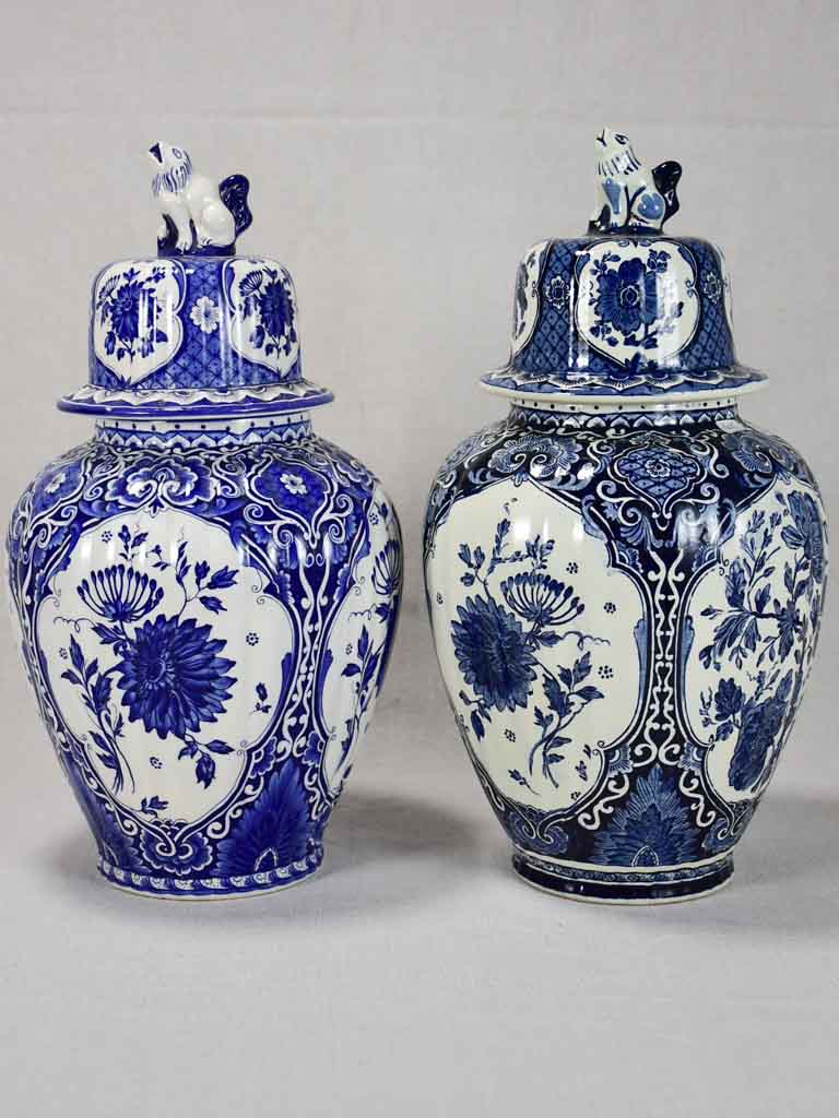 Two blue and white lidded ginger jars 15"