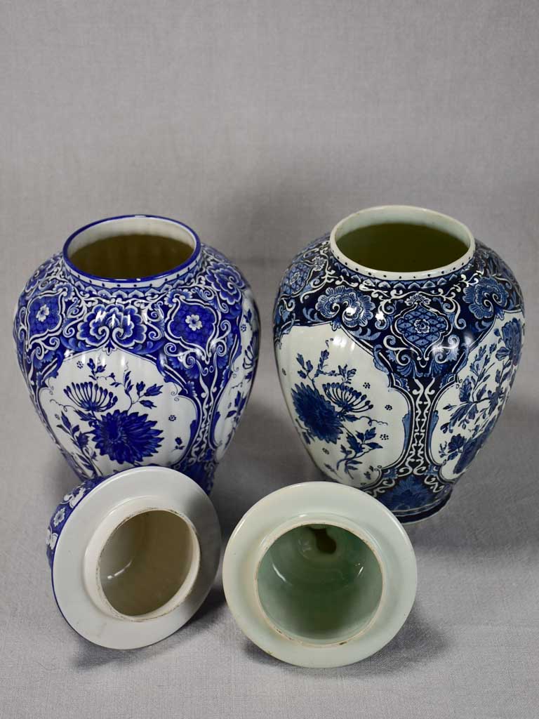 Two blue and white lidded ginger jars 15"