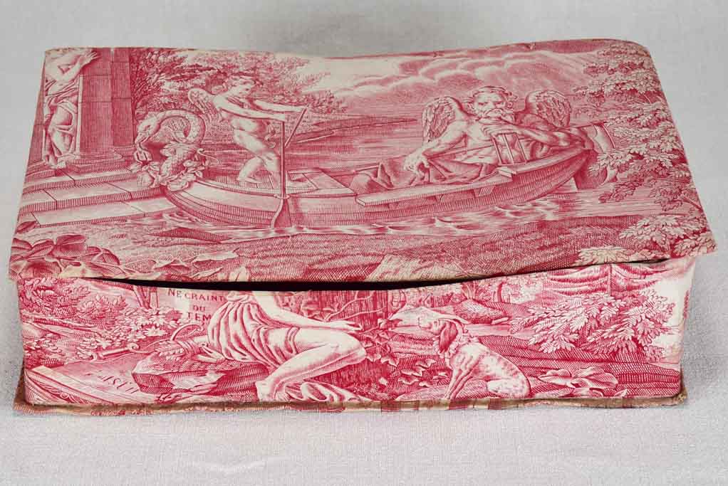 19th century French document box covered in toile de jouy