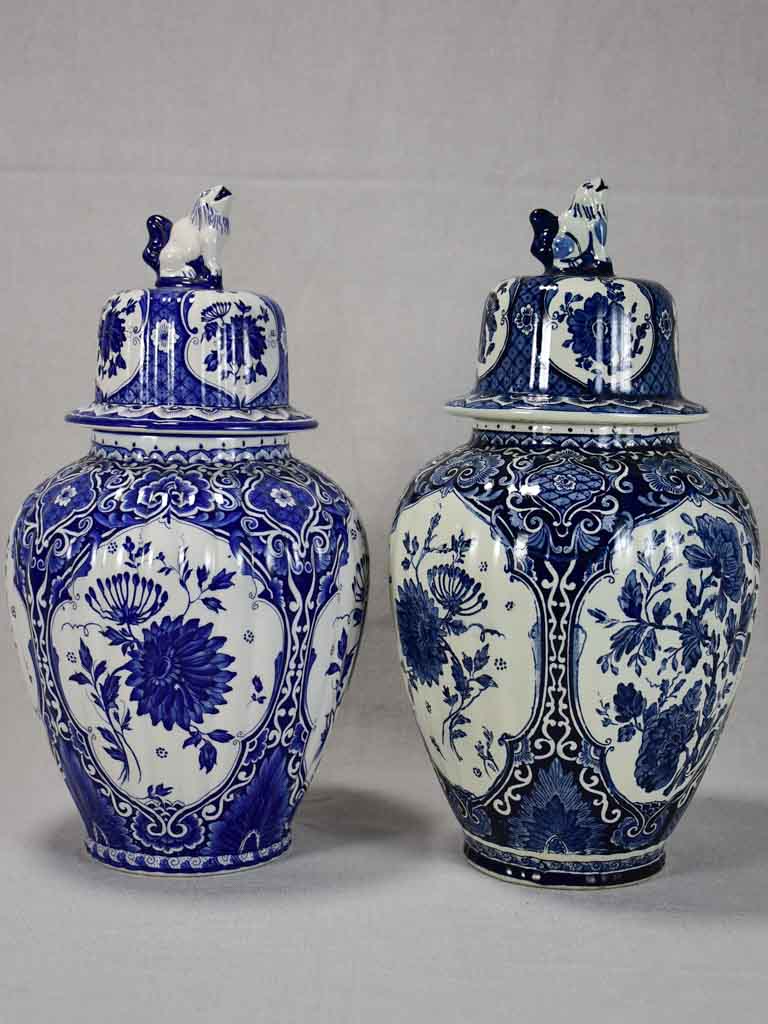 Two blue and white lidded ginger jars 15"