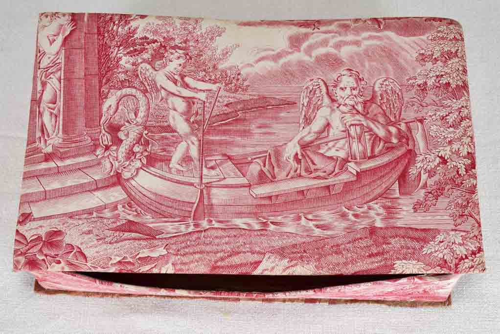 19th century French document box covered in toile de jouy