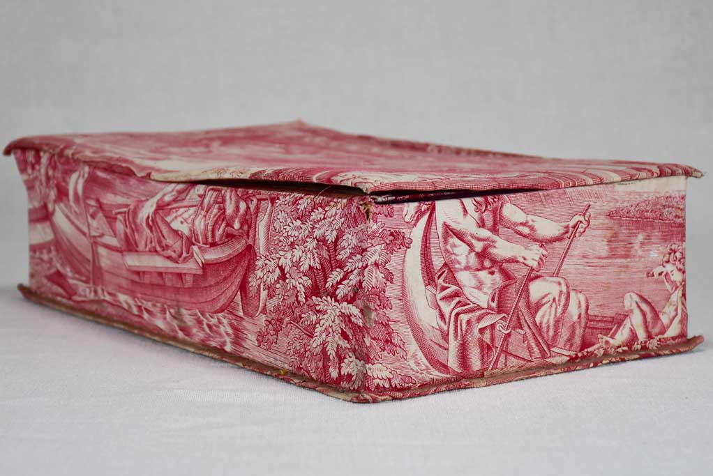 19th century French document box covered in toile de jouy