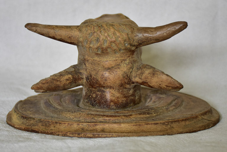 Antique French bulls head from a butcher's block - carved wood