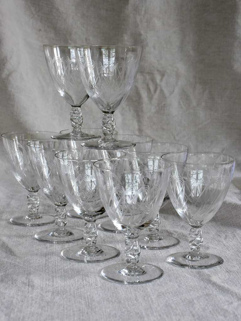 10 mid century French red wine glasses