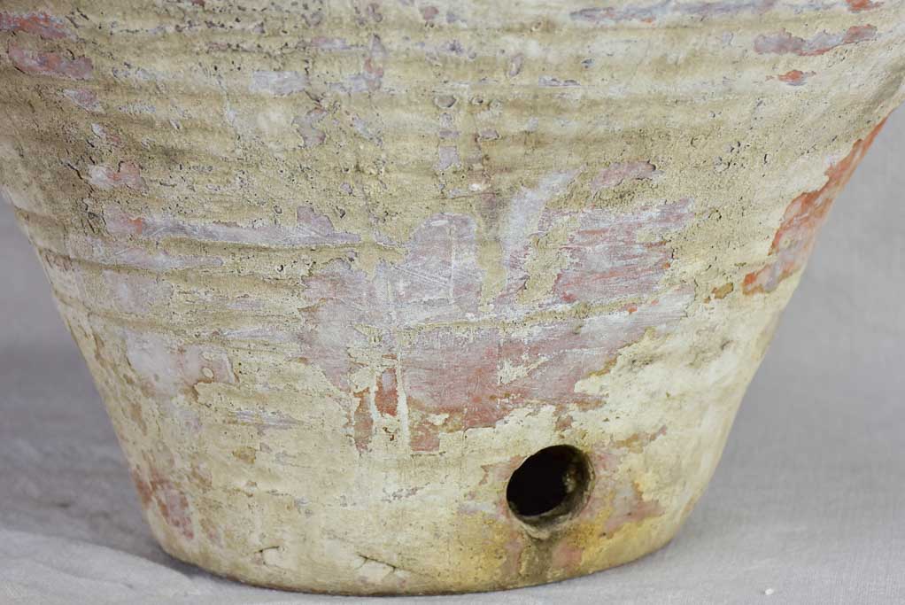 Antique clay pot with ribbed sides and drainage hole 26½"