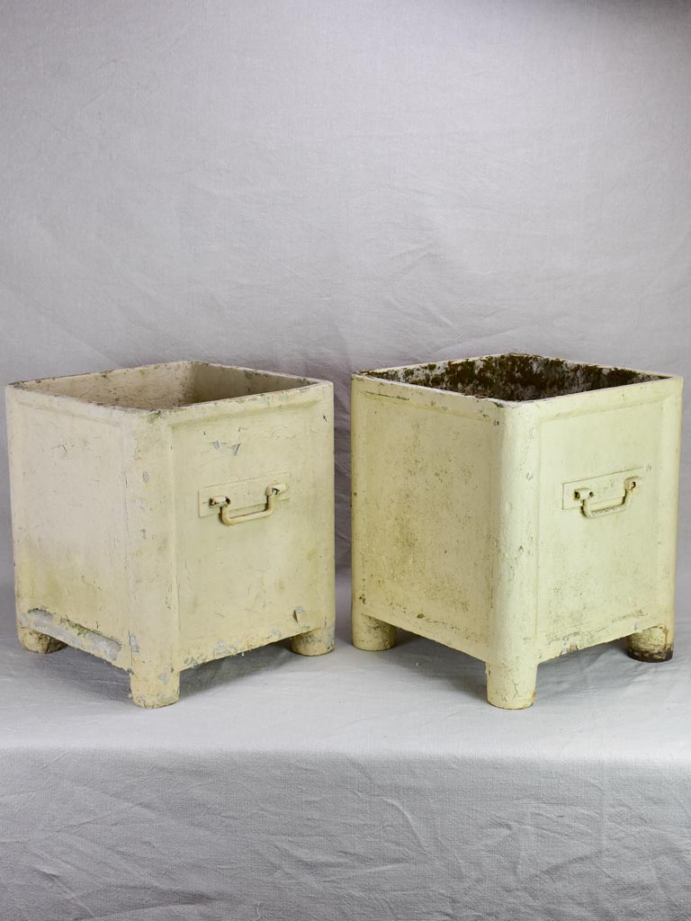 Pair of square Willy Guhl garden planters with metal handles