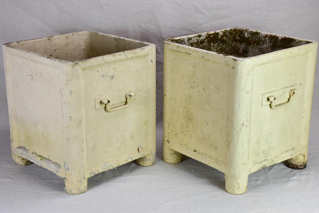 Pair of square Willy Guhl garden planters with metal handles