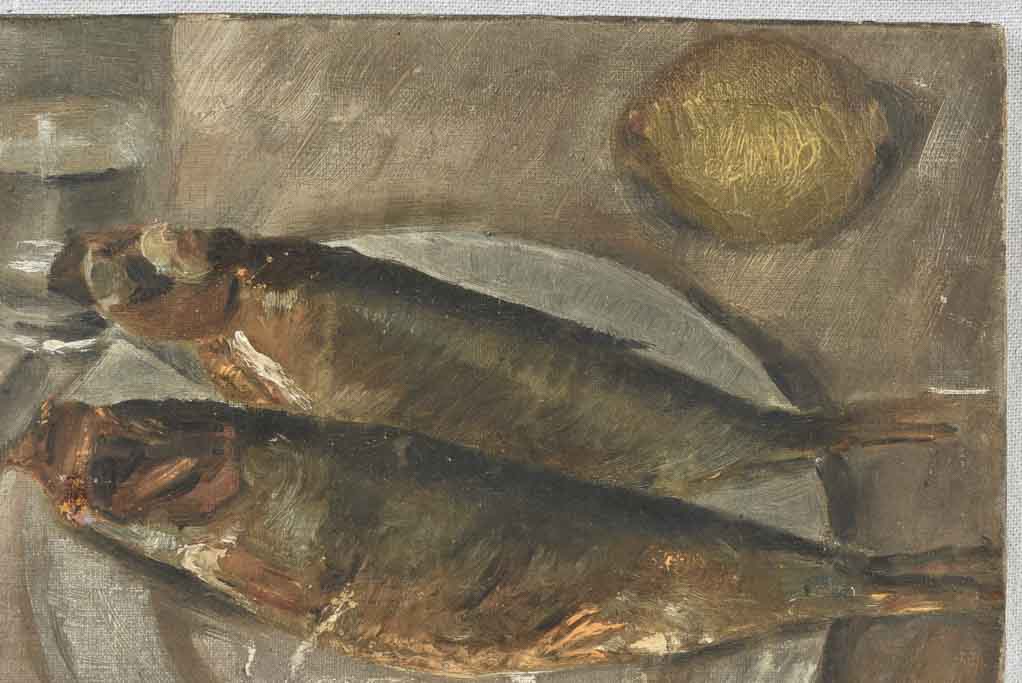 Painting Still Life w/ fish & lemon -M. LAFORET 11" x 14¼"