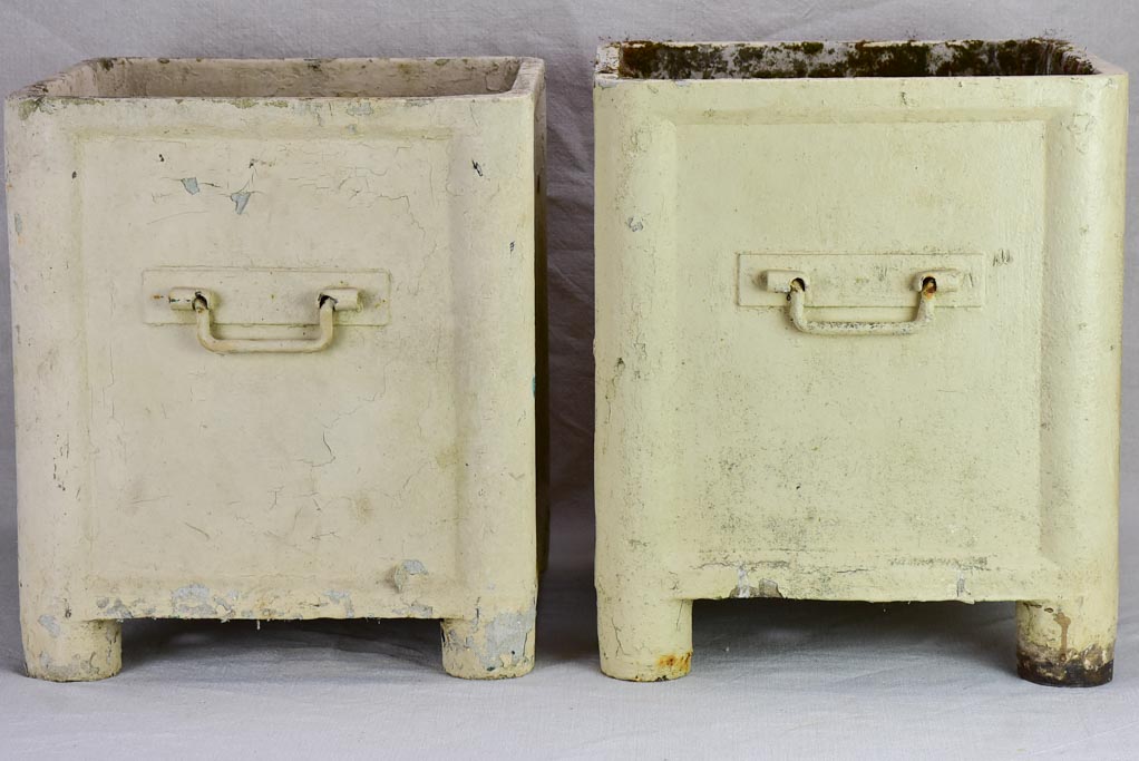 Pair of square Willy Guhl garden planters with metal handles