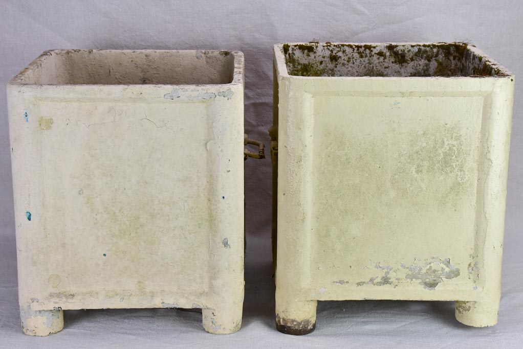 Pair of square Willy Guhl garden planters with metal handles