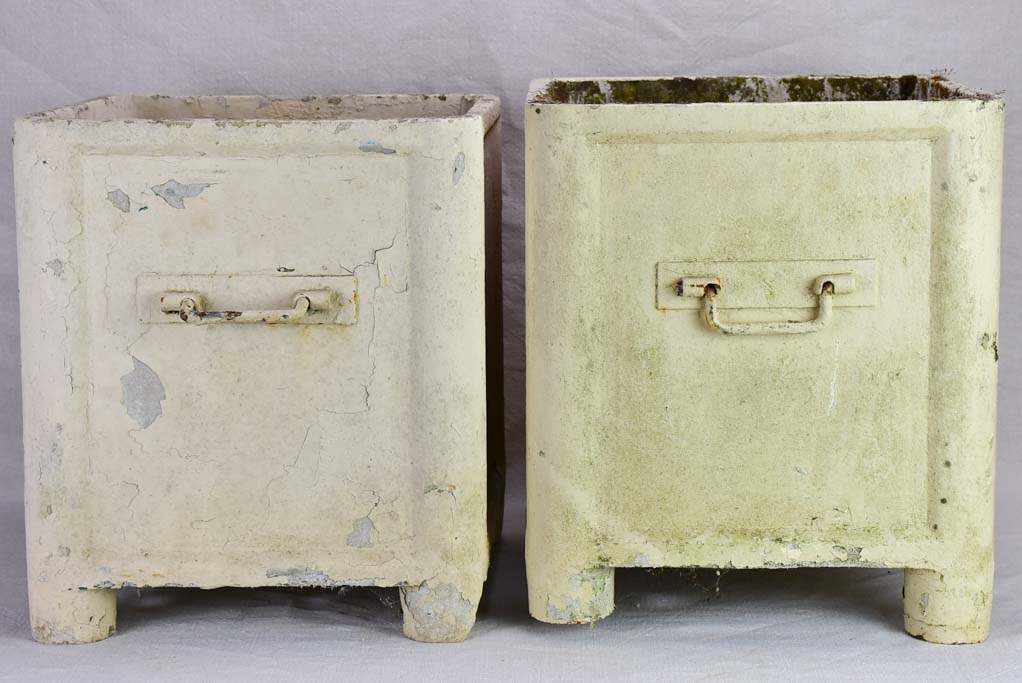 Pair of square Willy Guhl garden planters with metal handles