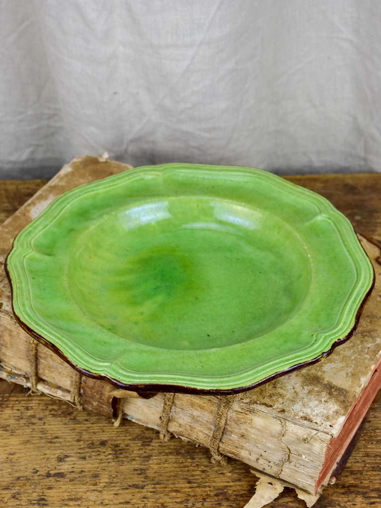 Vintage French round platter from Dieulefit - green glaze