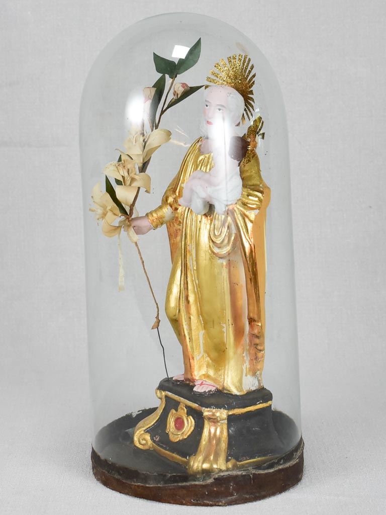 19th-century Santibelli sculpture of Saint Joseph in original glass dome 14½"