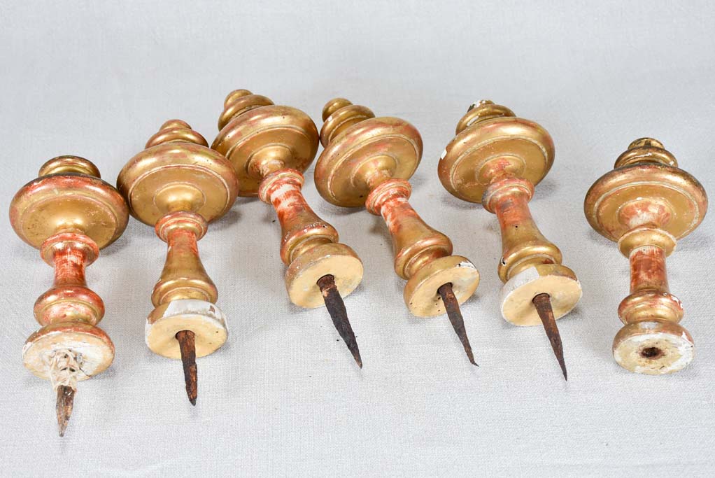 Collection of six gilt antique curtain tiebacks