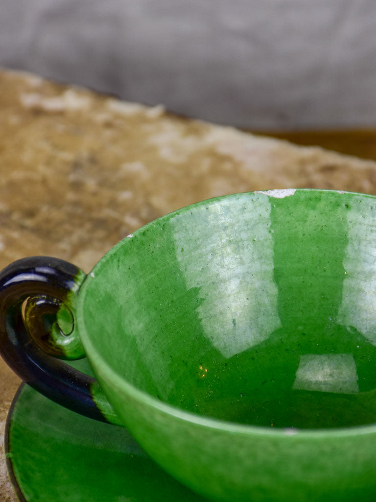 Collection of French pottery from Dieulefit with green glaze