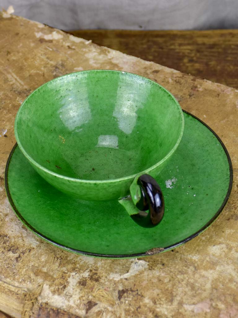 Collection of French pottery from Dieulefit with green glaze