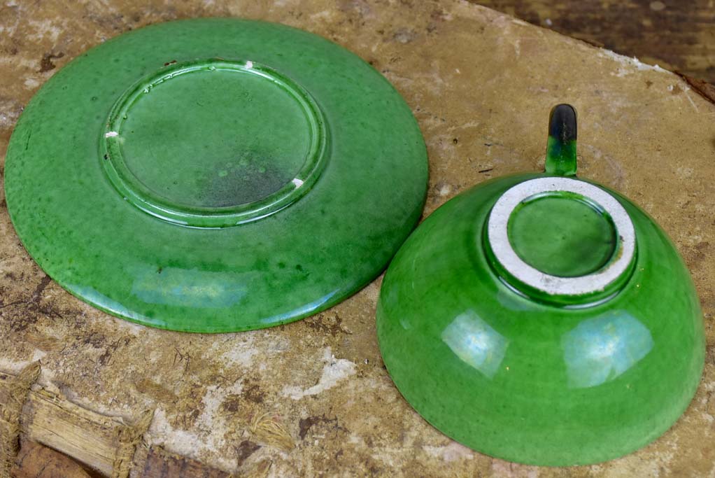 Collection of French pottery from Dieulefit with green glaze