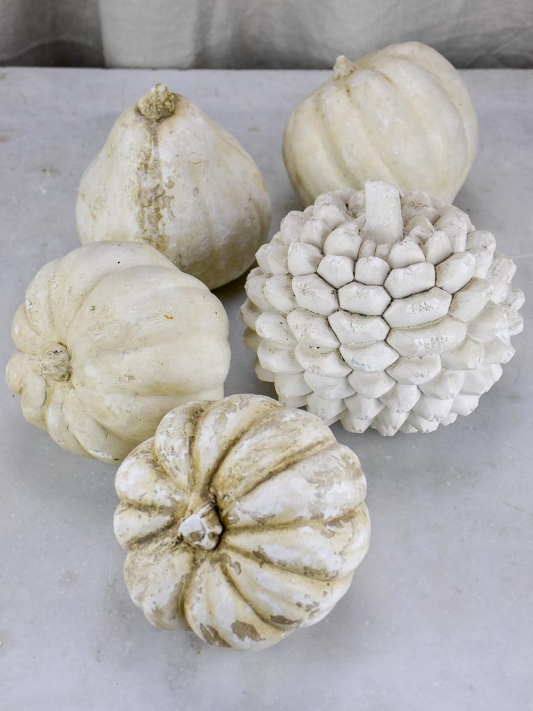 Collection of five vintage pumpkin plaster sculptures