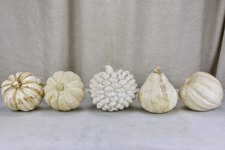 Collection of five vintage pumpkin plaster sculptures