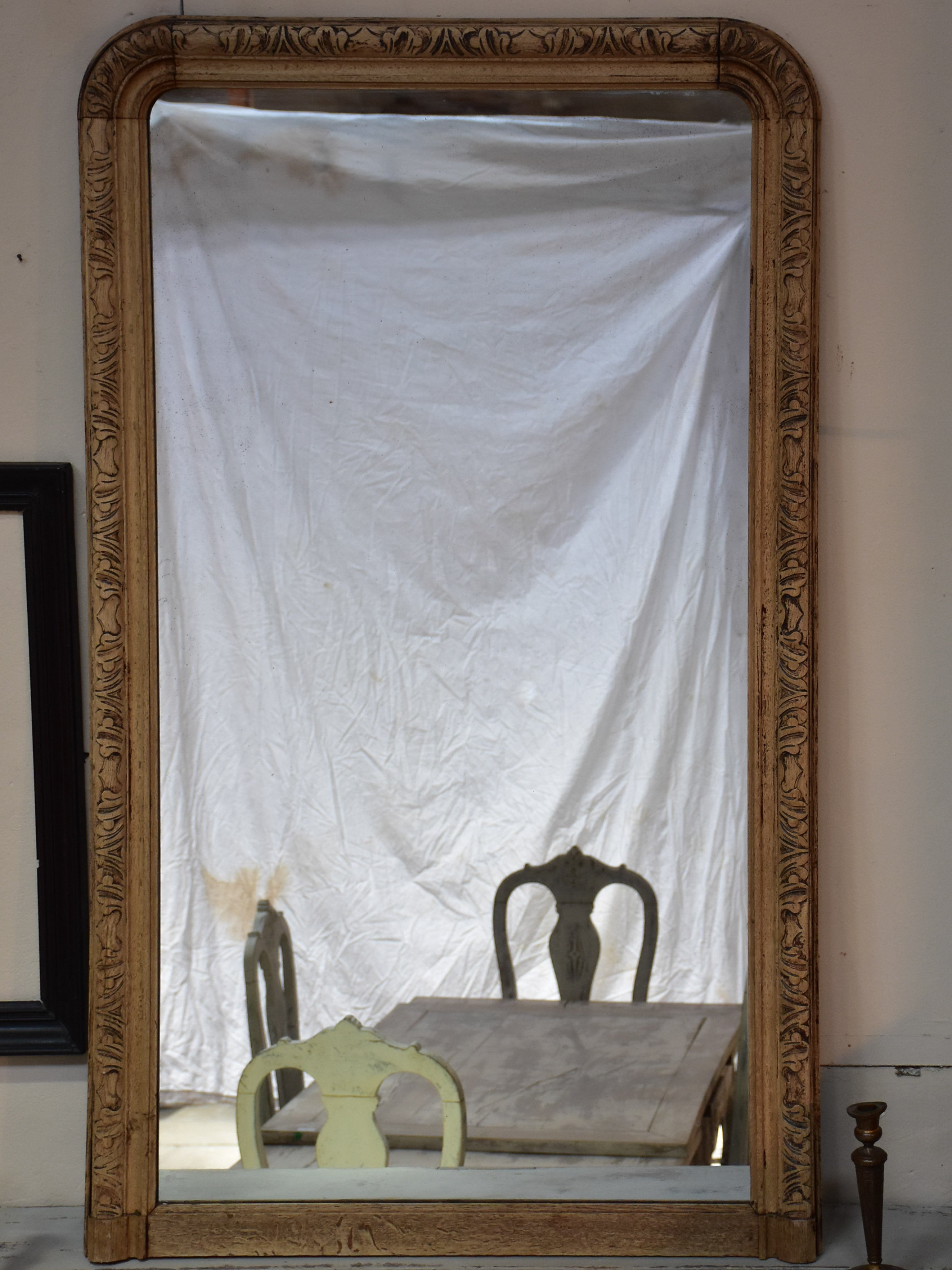 Extra-large raw solid oak Louis Philippe mirror