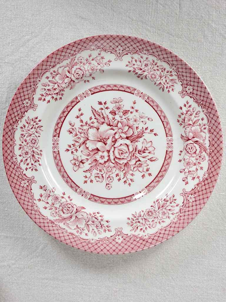 Set of 6 English ironstone dinner plates - pink bouquet Wood & Sons 10¼"