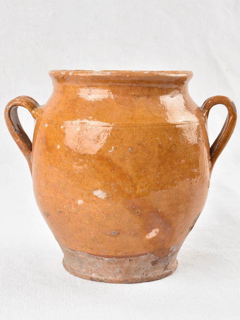 Antique French confit pot with ocher glaze 8"