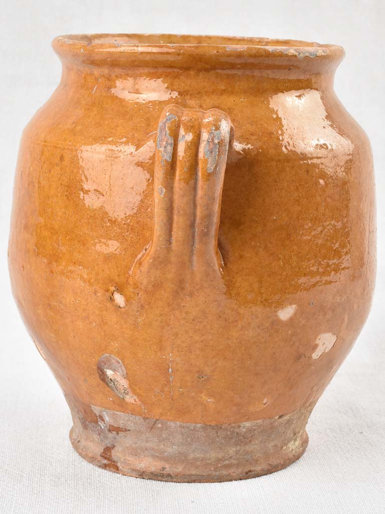 Antique French confit pot with ocher glaze 8"