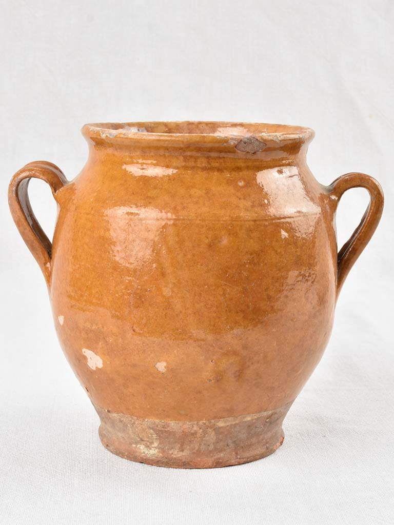 Antique French confit pot with ocher glaze 8"