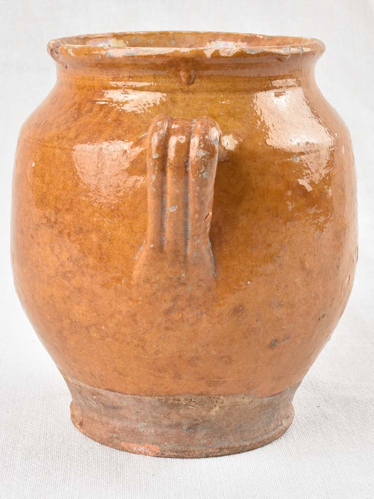 Antique French confit pot with ocher glaze 8"