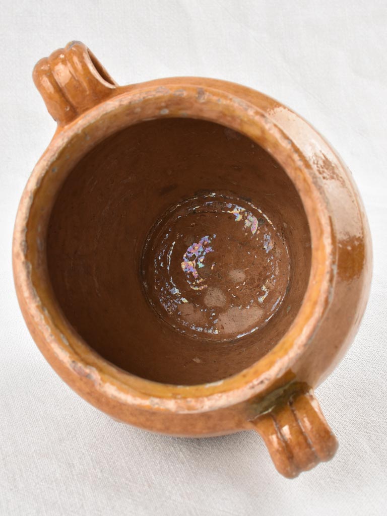 Antique French confit pot with ocher glaze 8"