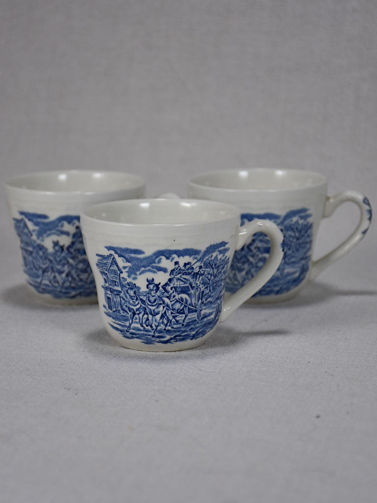 Three vintage blue and white tea cups