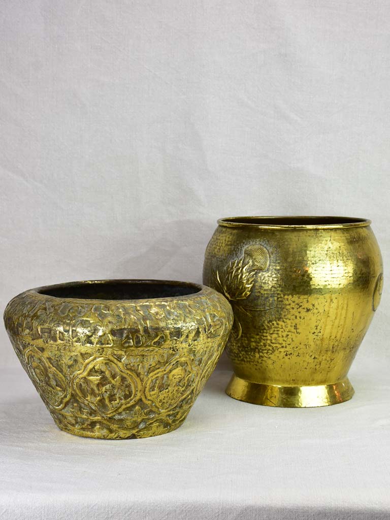 Two Art Deco brass cachepots pot plant stands