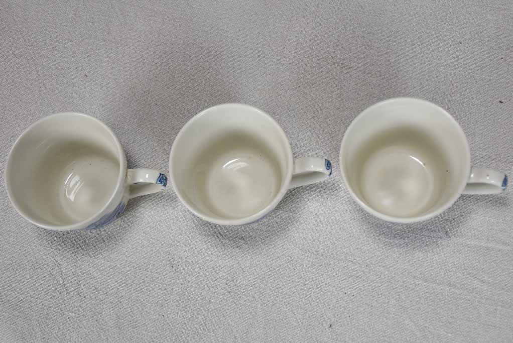 Three vintage blue and white tea cups