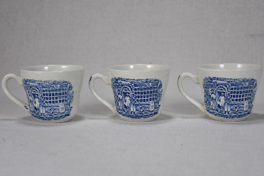 Three vintage blue and white tea cups