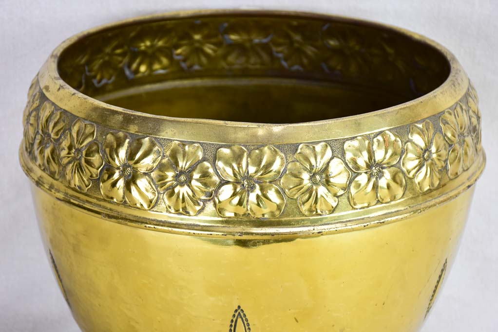 Large early 20th-century brass cachepot pot plant stand 14¼"